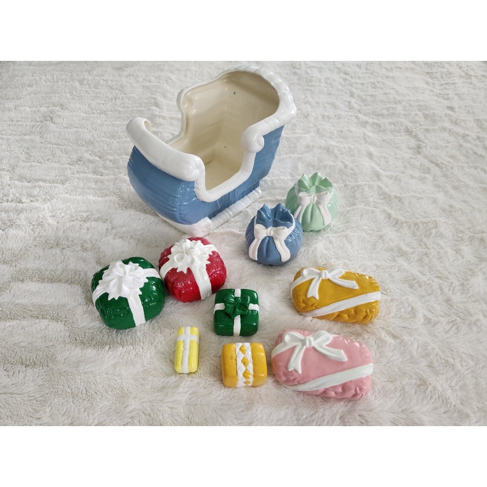 Vintage Kimple Ceramic Mold Company Christmas Sleigh and Presents Hand Painted
